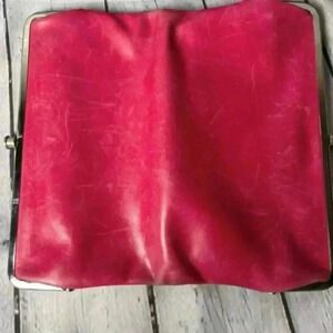 The Original HOBO Pink Leather Clutch Wallet Orange Red Swirl Fabric Lined